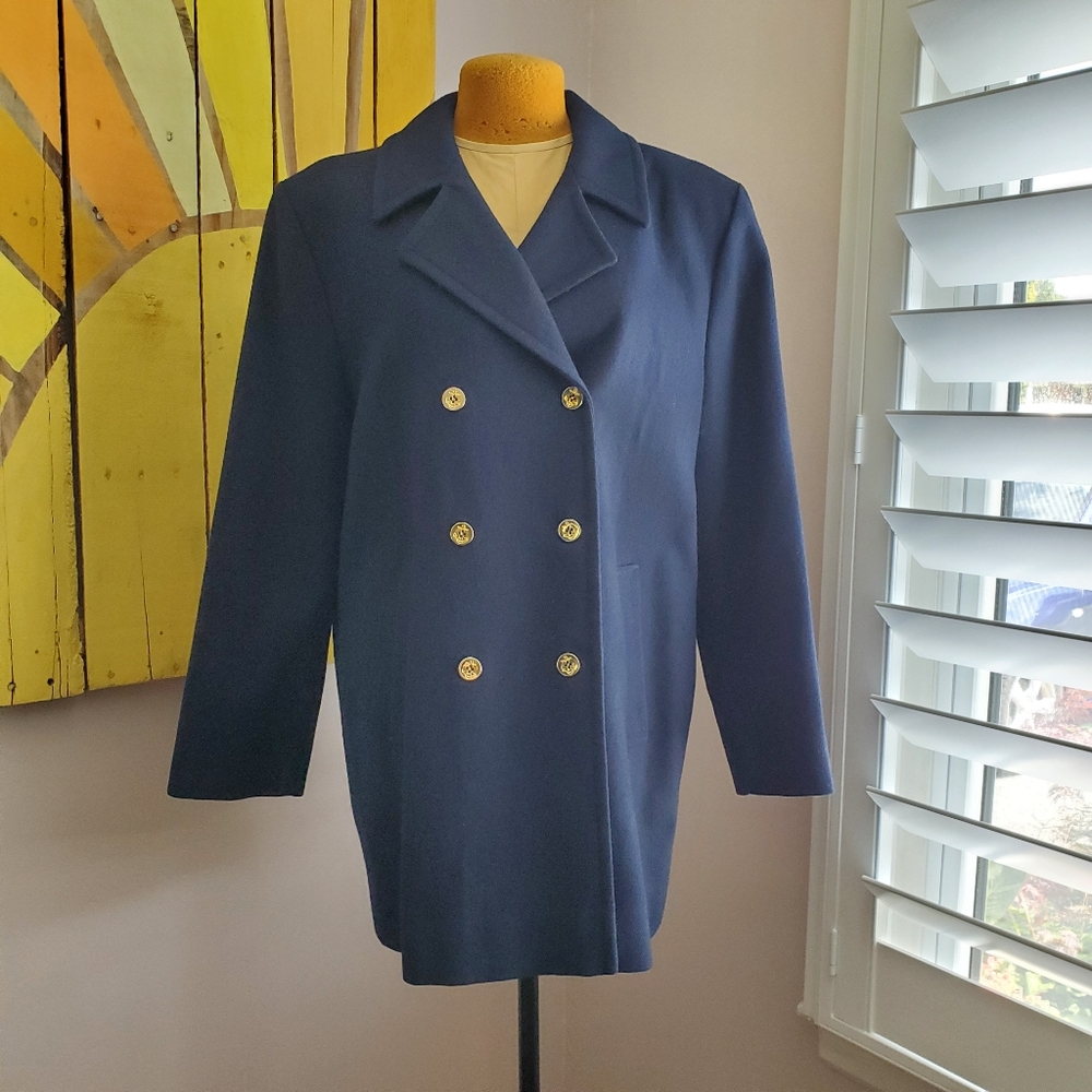 Women's Navy Blue Pendleton Wool Coat Pea Coat size 12 Vintage Wool Coat